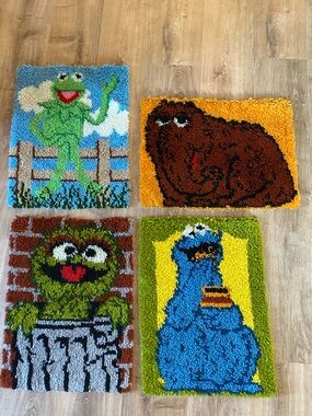 Handmade Vintage Latch Hook Rugs - Wall Hangings